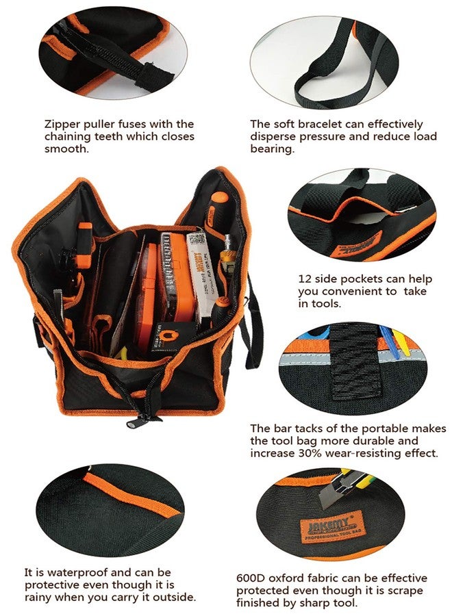 Jakemy 355mm x 230mm x 230mm Professional High-End Tool Storage Bag, 600D Oxford fabric, Durable, waterproof and wear-resistant, Multiple pockets for storing tools, Soft double hand straps - JM-B01 - Image 2